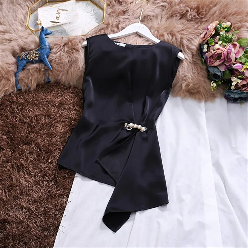 LUOSHA 2019 сезон весна лето без рукавов Нерегулярные бисерные топы и Блузка модные