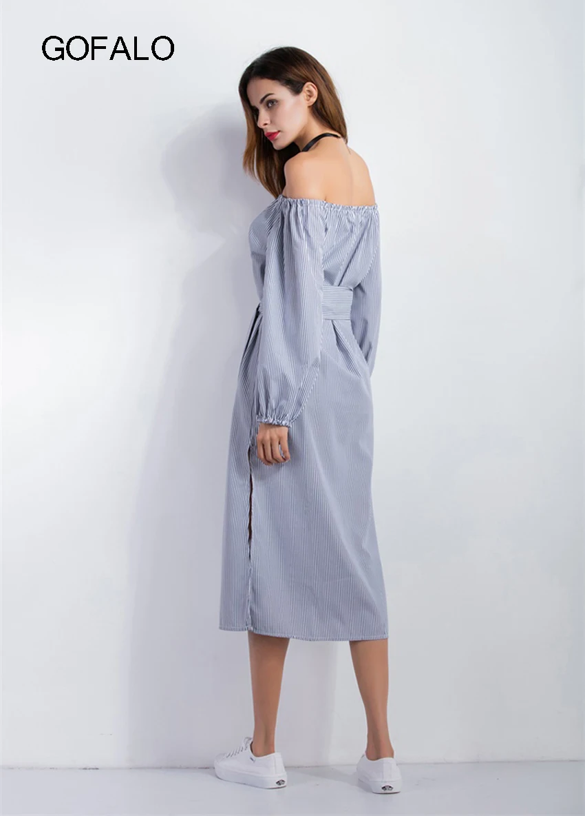 Gofalo 2017 лето осень Для женщин Повседневное пояс кушак платье с открытыми плечами