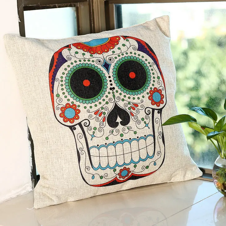 LOVE AND Cute Skull Vintage Linen Cotton Throw Pillow Case Sofa Bed Home Decor Cushion Cover|cover foot|cushion covercushion cover pillow |