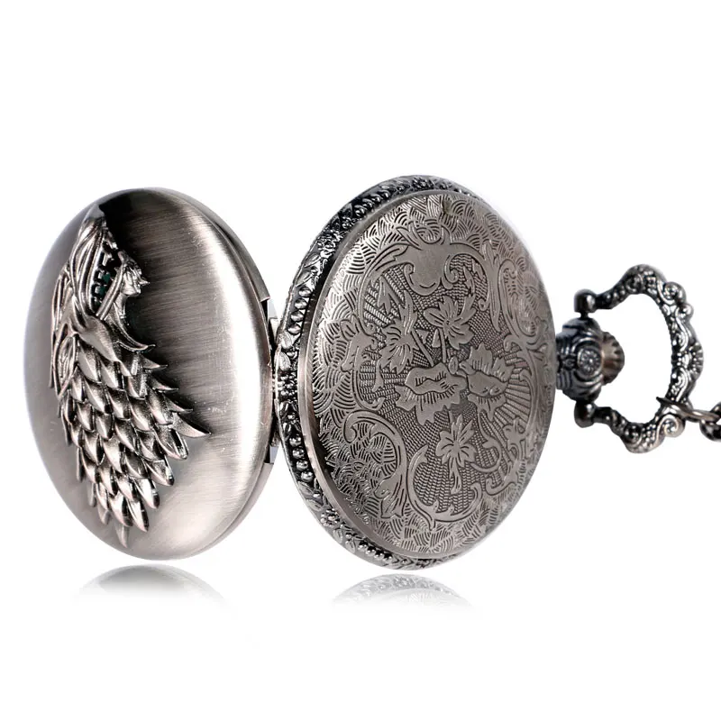 Винтаж серый 3D волк кварцевые карманные часы с Цепочки и ожерелья цепь Ретро