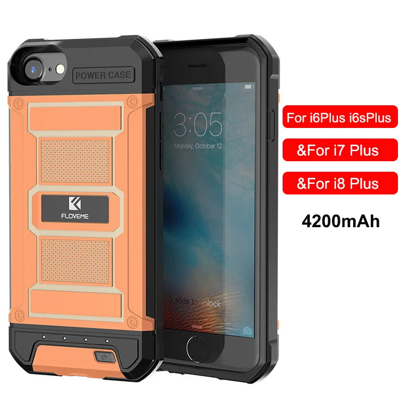 Orange For Plus Чехол FLOVEME power для iPhone 7, 8, 6, 6s Plus, портативный чехол для зарядки iPhone, чехол для аккумулятора для iPhone 6, 7, 8 Plus - Цвет: Orange For Plus