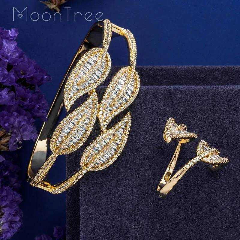 MoonTree/роскошный женский браслет золотого цвета с листом ААА фианитом и кубическим