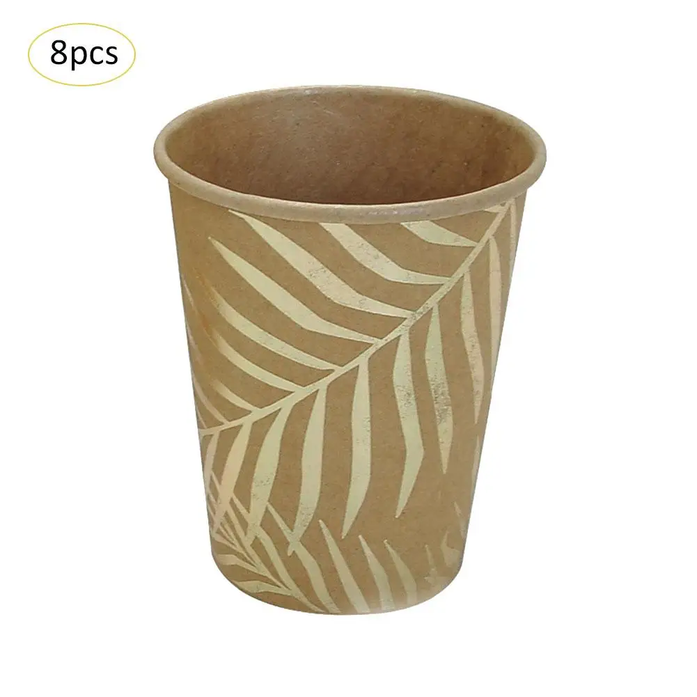 Одноразовая бумажная посуда набор золотистого цвета с узором в виде пальмовых