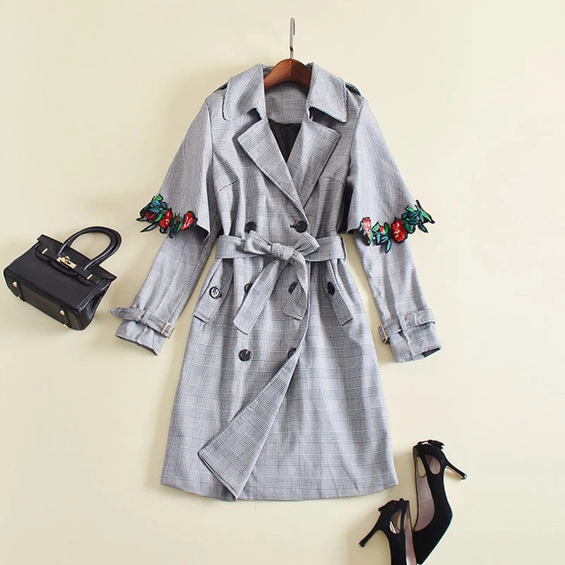 Высокое качество 2017 г. Новые дизайнерские Тренчи для женщин Для с длинным рукавом