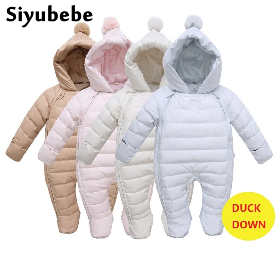 Детский комбинезон на утином пуху для новорожденных теплый зимний с капюшоном