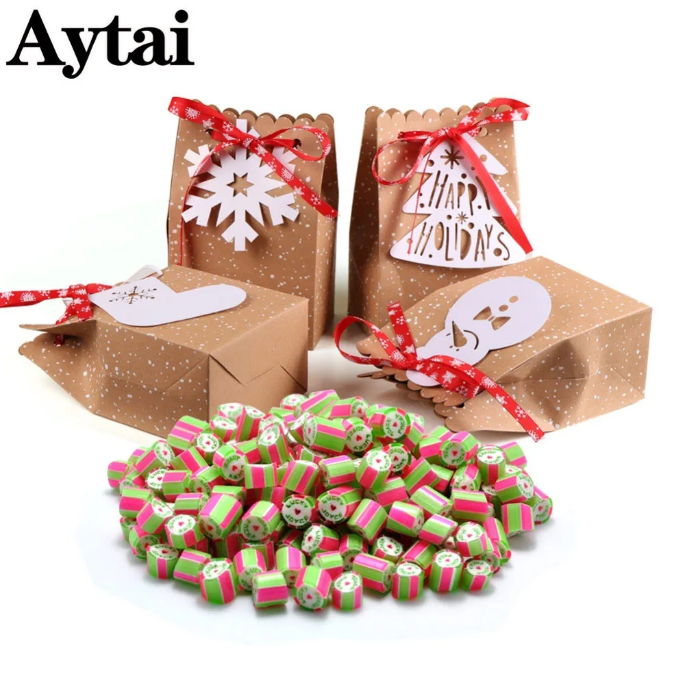 Aytai 4 шт./компл. ретро рождественские подарочные пакеты из крафт бумаги с белыми