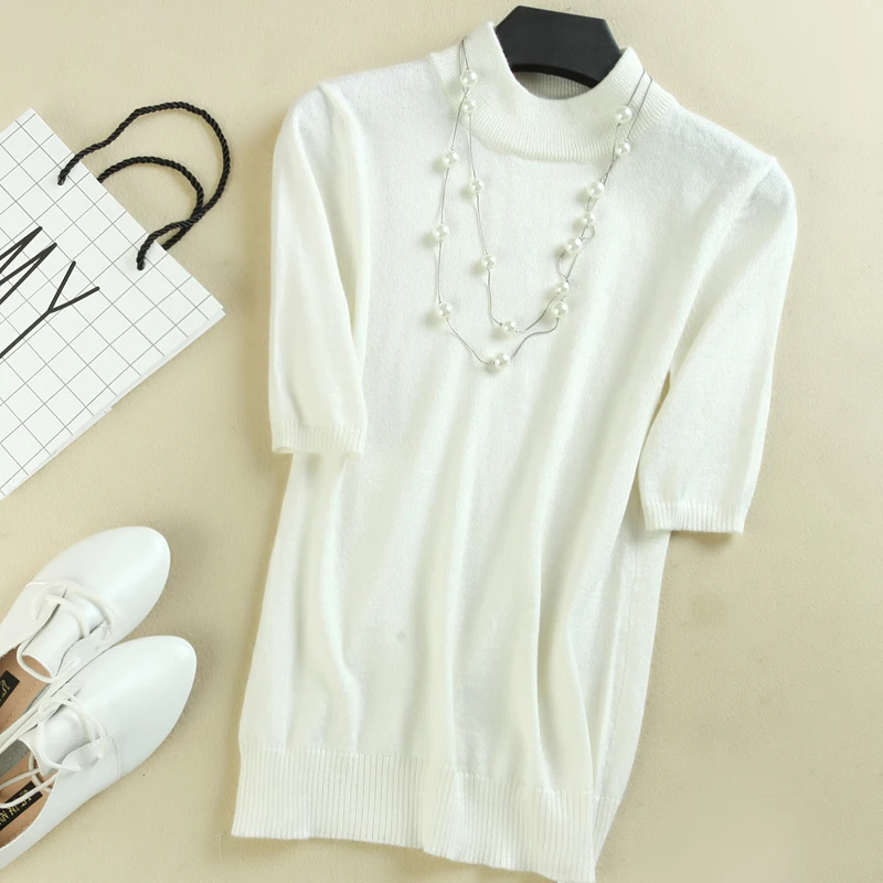 Женская кашемировая водолазка с коротким рукавом вязаный пуловер Корейская