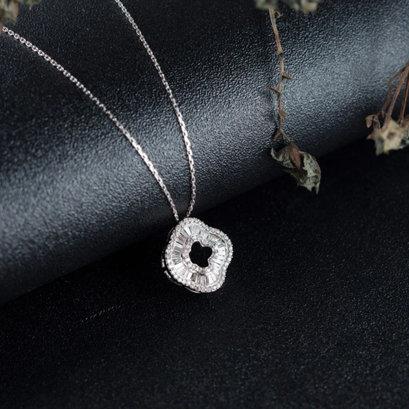Aazuo 100% 18K White Gold Rose Real Ladder Diamond Fashion Flower Clover Necklace gifted for Women 18 Inch Link Chain Au750 | Украшения и