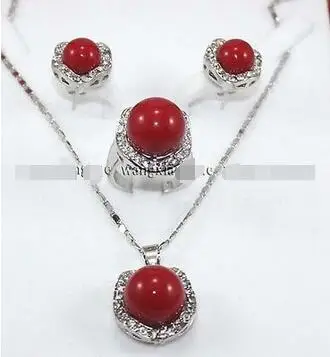 Бесплатная доставка&gt Красные жемчужные серьги/Кольцо/ожерелье с подвеской ААА |