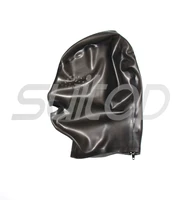 suitop latex transparent black hoods rubber mask for ault with back zip