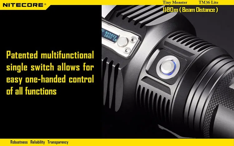 NITECORE TM36 Lite 1800 люмен SBT-70 светодиодный фонарик перезаряжаемый прожектор 1100 м дальность луча без 18650 батареи