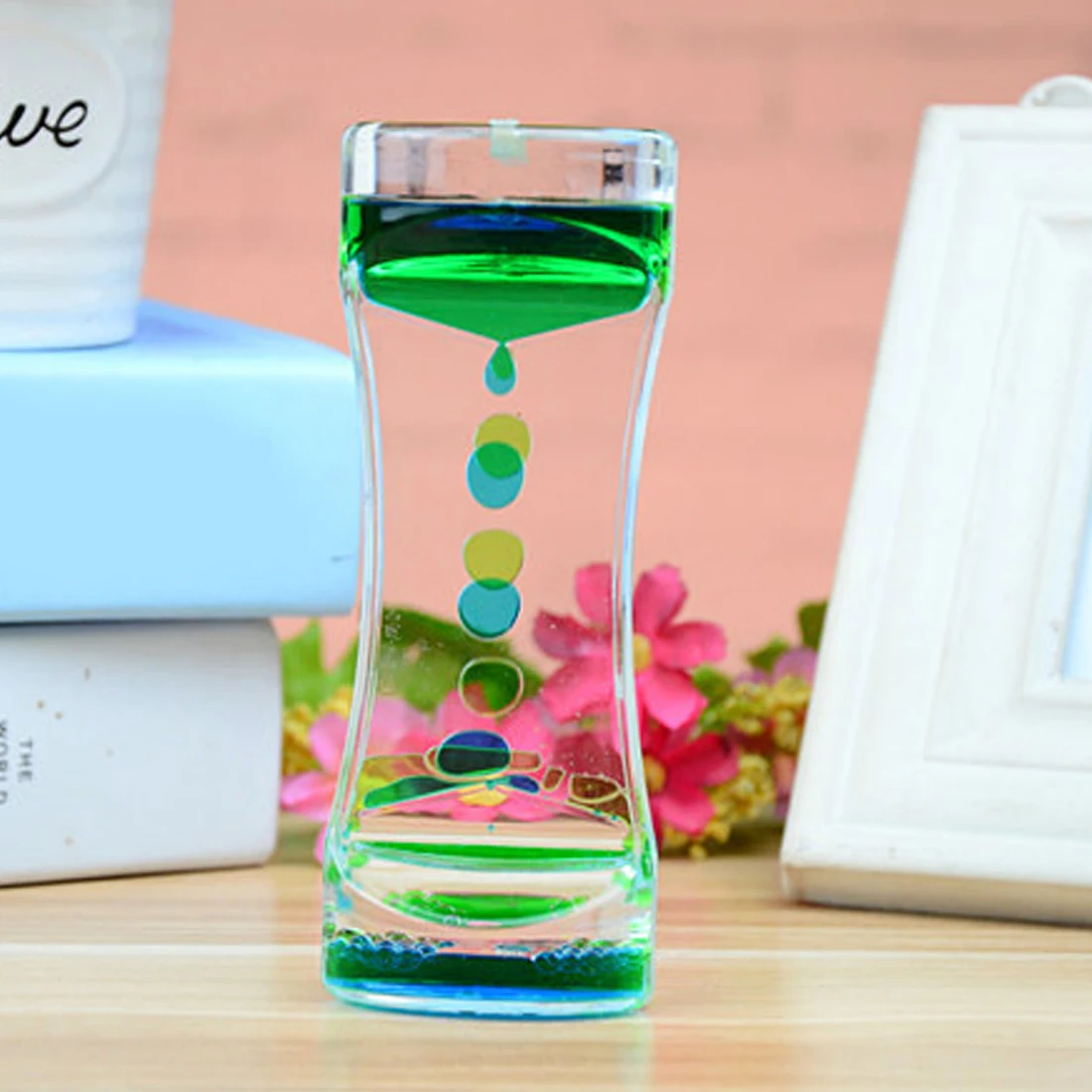Blue and Green Плавающий цветной микс иллюзионный таймер жидкое движение визуальный тонкий жидкое масло стекло акриловое часовое стекло таймер часы орнамент стол - Цвет: Blue and Green