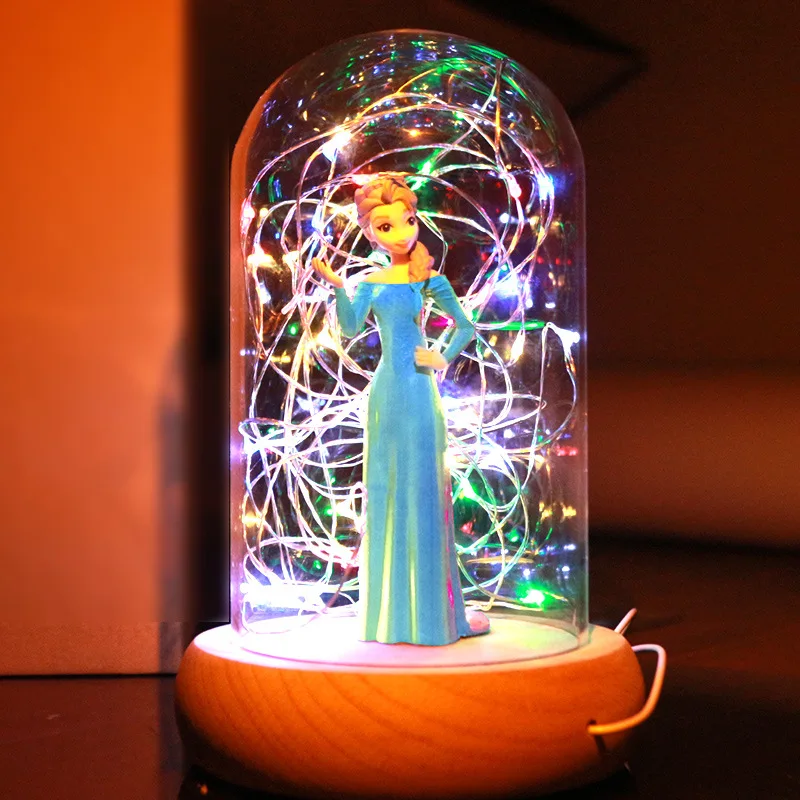 Белоснежка Рапунцель лампа для принцесс стеклянный купол деревянная основа