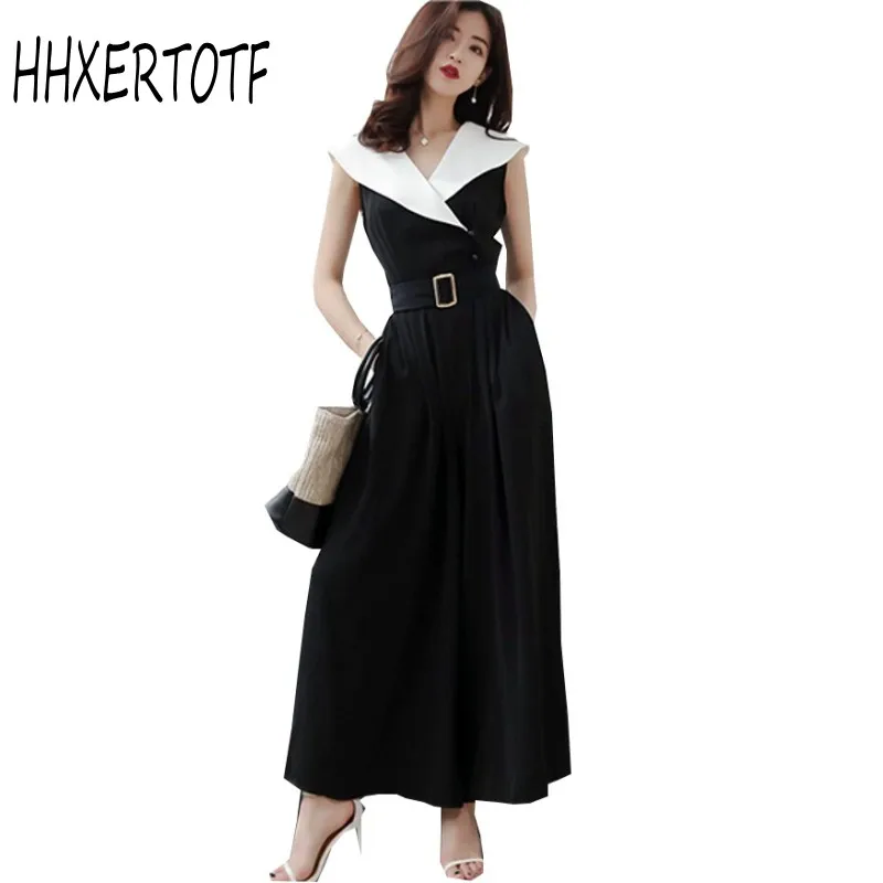 

2018 Summer Runway Wide Leg Jumpsuit Black and white Sleeveless High Waist Loose OL Work Jumpsuit Women Elegant Jumpsuit