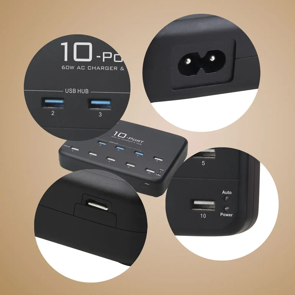 Udoli 10 портов интеллектуальное настольное универсальное USB настенное зарядное