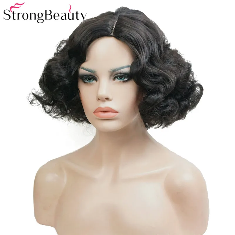 StrongBeauty короткий волнистый парик синтетические парики женские винтажные волнистые парики вечерние волосы для косплея