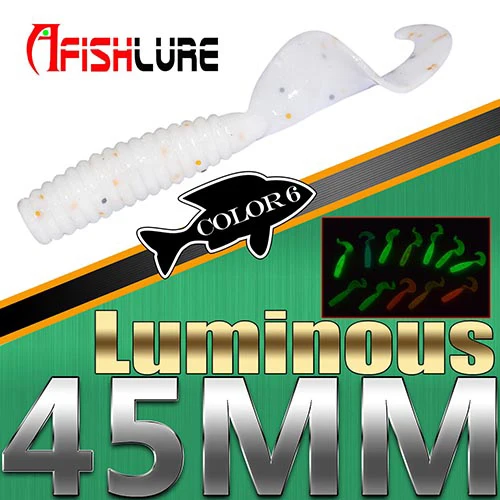 Color6 Luminous 12 шт. светящийся Твист хвост мягкий червь 45 мм 1,2 г Noctilucous Grubs приманка-личинка для рыбалки Мягкая приманка рыбий запах лобзик - Цвет: Color6 Luminous