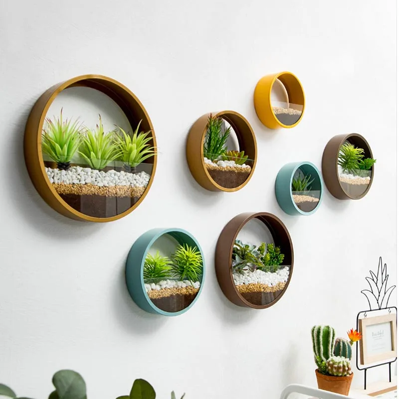 Современная креативная круглая железная стеклянная настенная ваза в