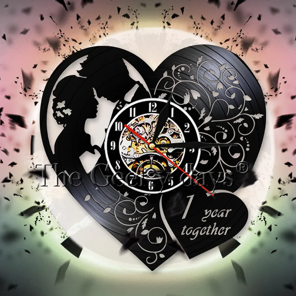 1 годовщина свадьбы декоративные часы в форме сердца виниловая запись настенные