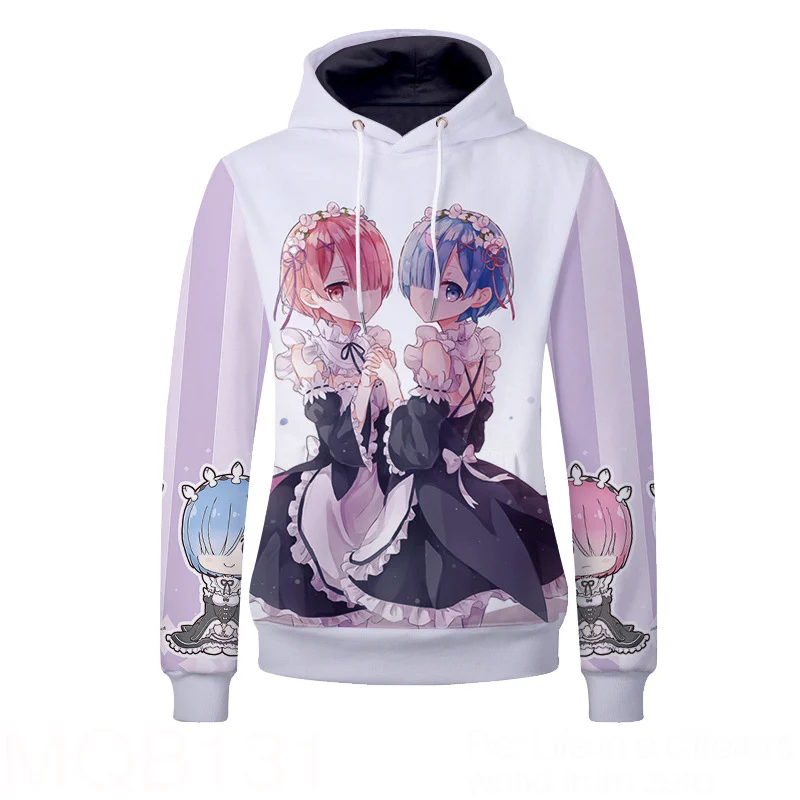 Re Life in a different world от zero Emiria Emilia Rem Ram, пуловер с капюшоном, костюм для косплея, Мужская и Женская толстовка