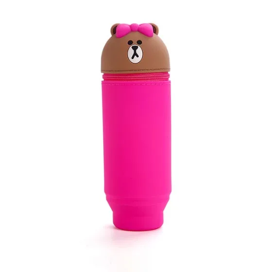 Rose Pencil Case 3D Cartoon Cute Pen Telescopic Silicone Case Bag Multi-functional Stationery Pencil Bag - Цвет: Rose