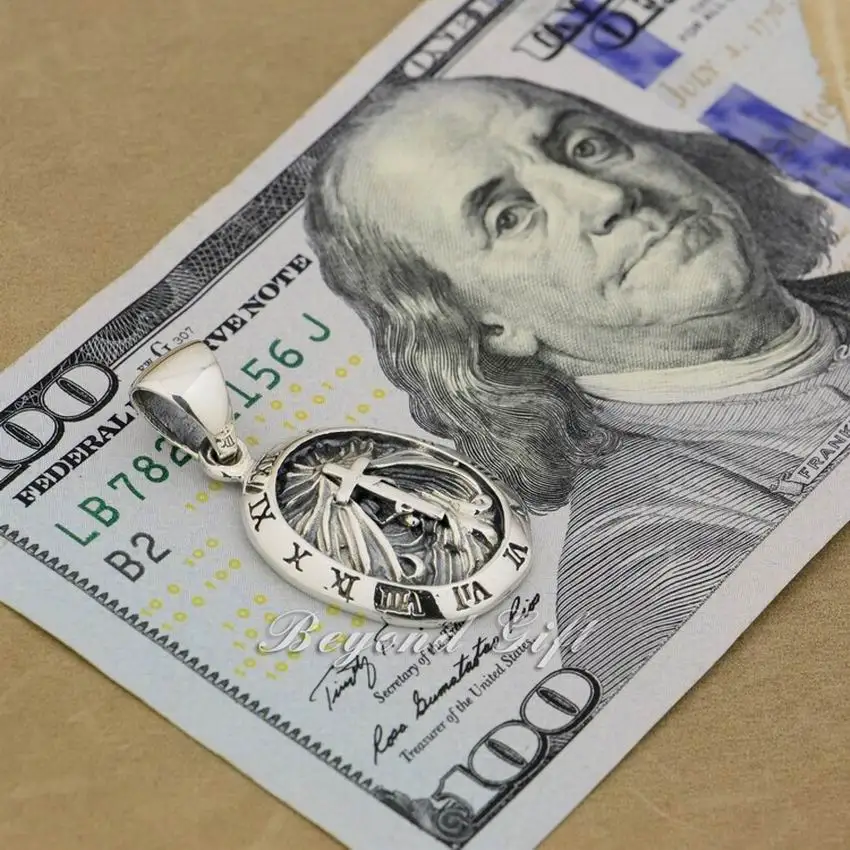 LINSION 925 пробы серебро часы в римском стиле круглый кулон крест панк ювелирные