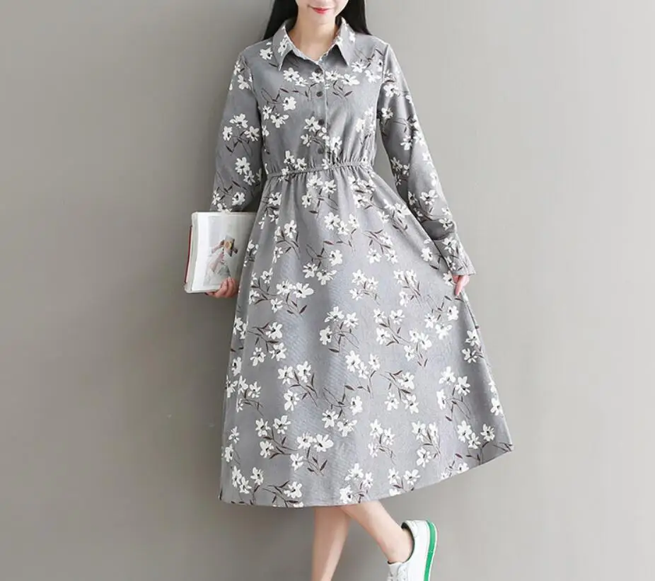 2019 женское платье Лето-Осень вельветовое винтажное модное с цветочным принтом в