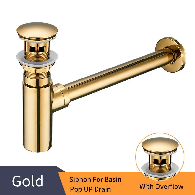 Gold B Роскошные Бутылки Ловушка Латунь Круглый сифон масло втирают Бронзовый черный P-TRAP ванная комната туалетный труба РАКОВИНЫ отходов с всплывающие сливной WF-6920 - Цвет: Gold B