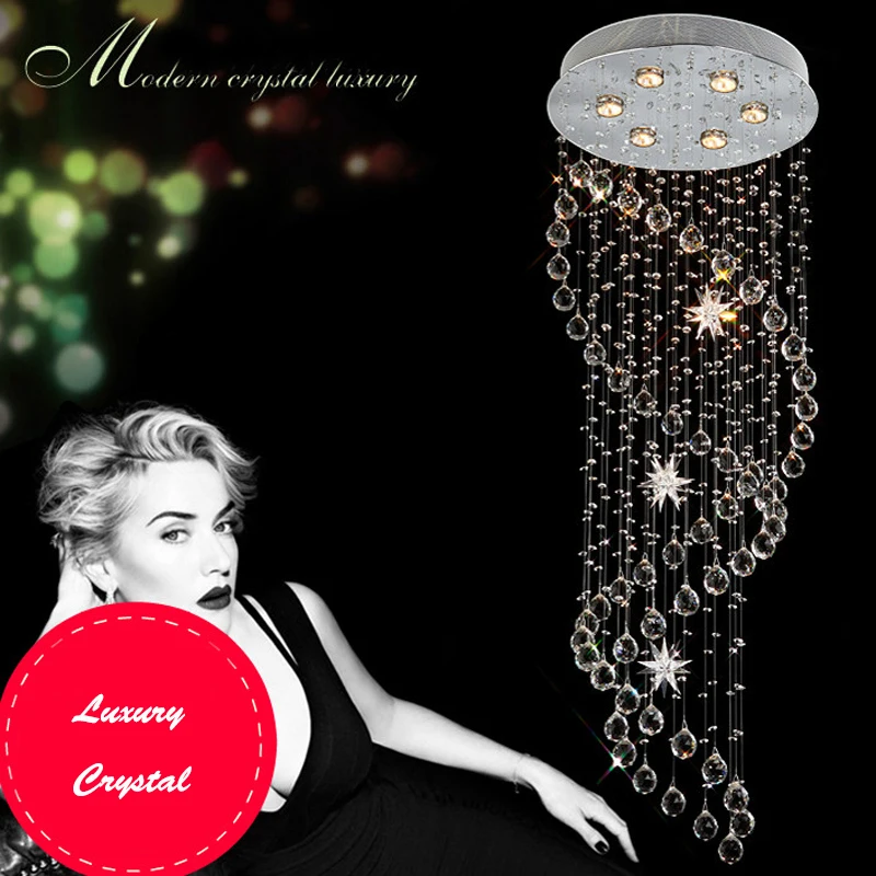 en Ucuz 50 Cm Modern GU10 Ampul LED Merdiven Spiral Kristal Gömme Montaj Avize Villa Merdiven Koridor Asılı Işık Aydınlatma Dekorasyon