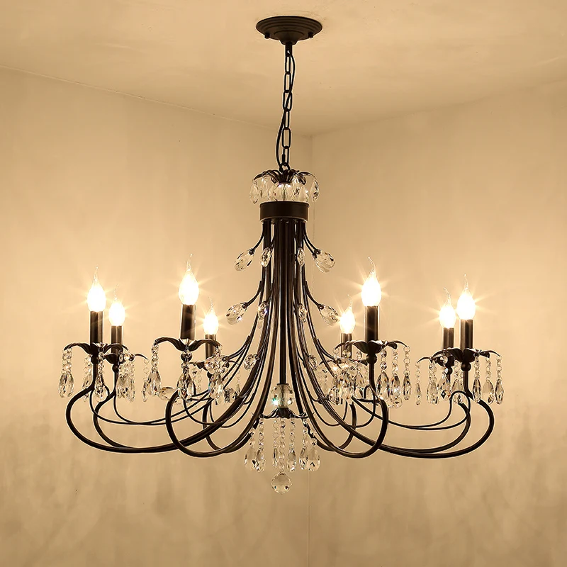 Antique Chandeliers Luminaires Home Black Iron Led Lighting Dining Room Luxury ceiling Bedroom Living Room Crystal Chandelier