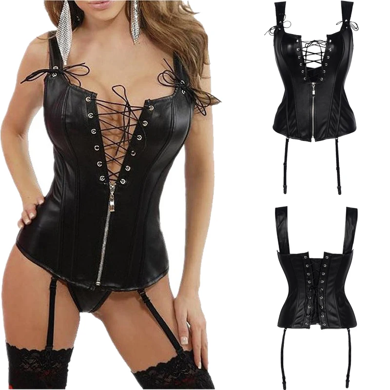 Женское стимпанк искусственная кожа Талия Cincher на шнуровке косточки Бюстье Топ корсет платье овербюст парча сексуальный размера плюс S-6XL