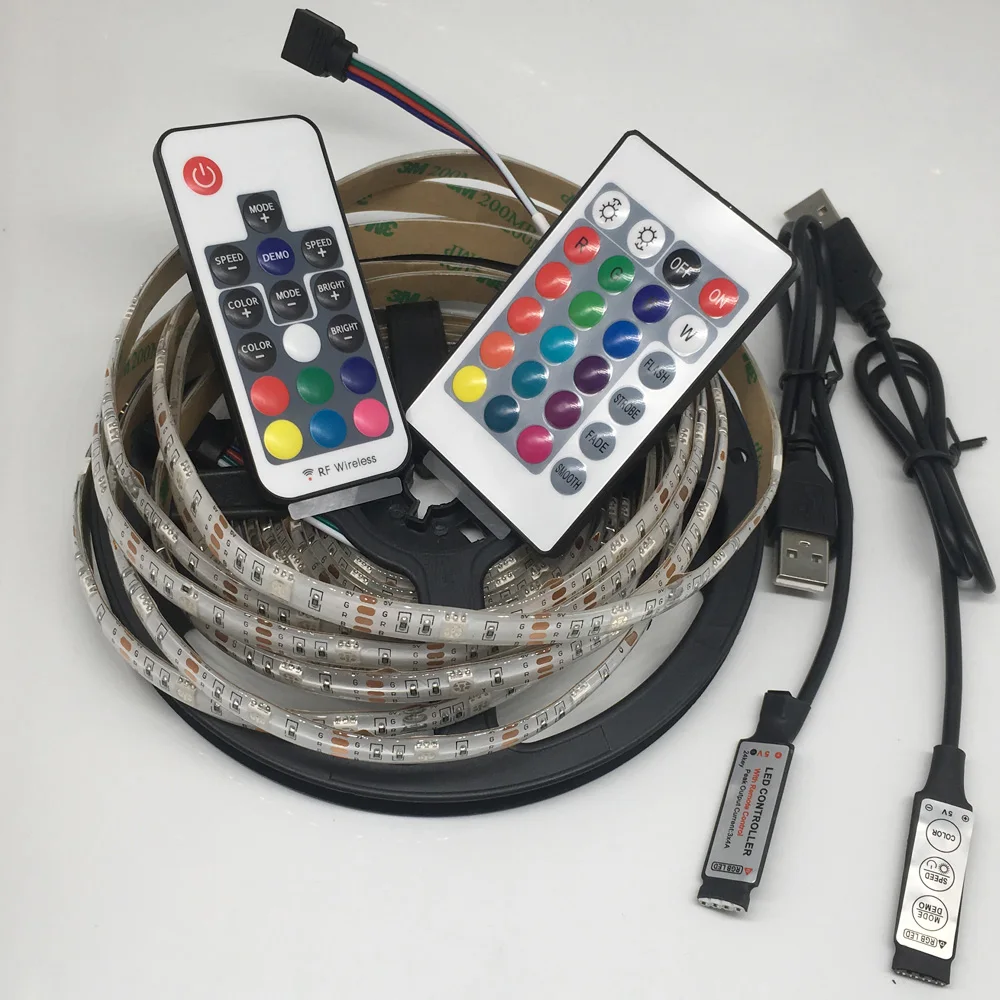 DC5V USB светодио дный полосы 5050 RGB гибкие свет 1м 2м ТВ фонового освещения RGB светодио дный клейкая лента IP20/IP65 водонепроницаемый