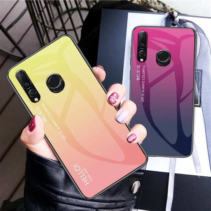 Чехол для huawei P Smart Z градиентное закаленное стекло мягкий силиконовый край чехол
