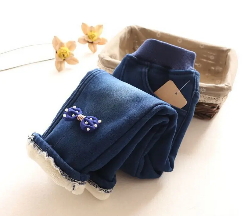 Новое поступление зимние джинсы для маленьких девочек плотные теплые детские