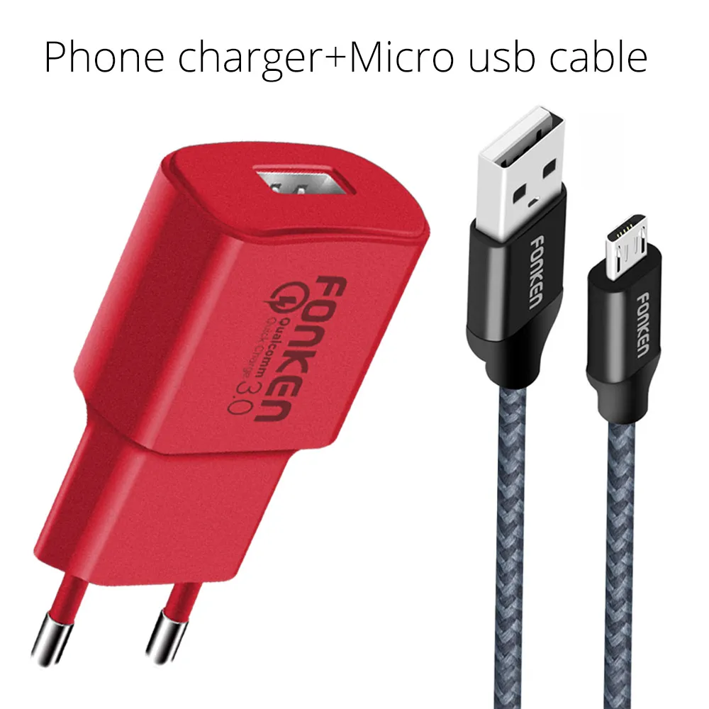micro usb add Red FONKEN USB Кабель зарядного устройства 9 в 2A QC 2,0 3,0 адаптер быстрой зарядки 18 Вт Кабель-адаптер быстрой зарядки для мобильного телефона адаптер зарядного устройства - Тип штекера: micro usb add Red