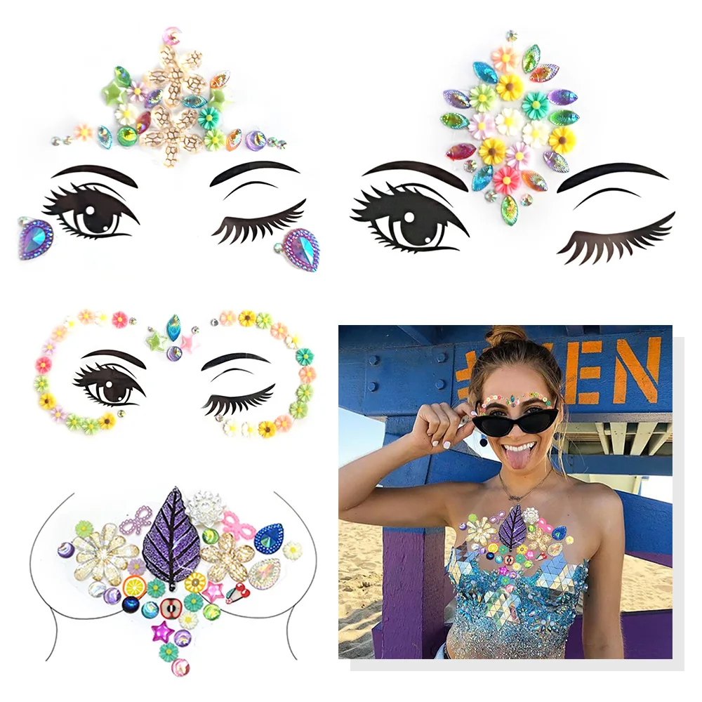 Временные яркие татуировки со стразами набор смолы наклейки в виде драгоценных