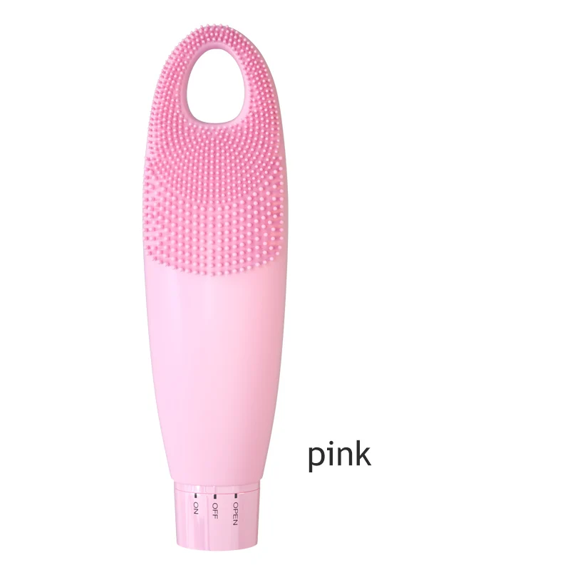 Pink Мягкая силиконовая щетка для очищения лица, массажер для лица, очищающее средство для лица, силиконовая щетка для чистки лица, Вибратор - Цвет: Pink