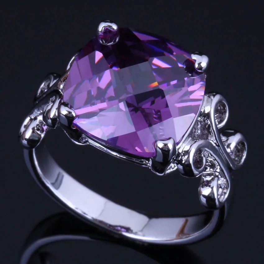 

Flawless Square Purple Cubic Zirconia Silver Plated Ring V0455