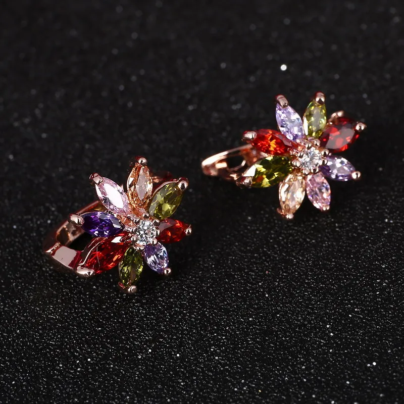 Женские розовые золотистые серьги-кольца Kolczyki серьги с цветком и разноцветным