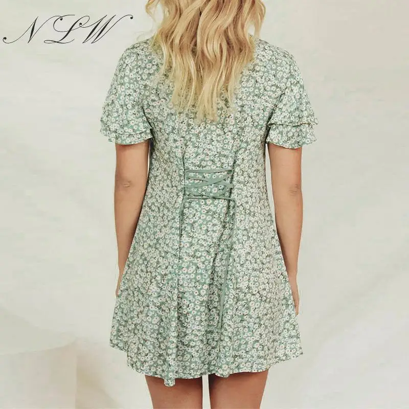 NLW на пуговицах кружевное мини-платье женская шифоновая с цветочным принтом