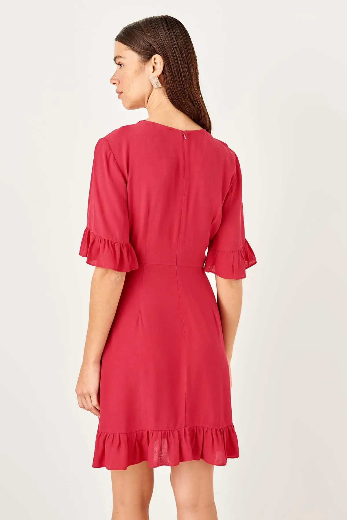Trendyol платье цвета фуксии с оборками TWOSS19BB0270|Женские платья| |