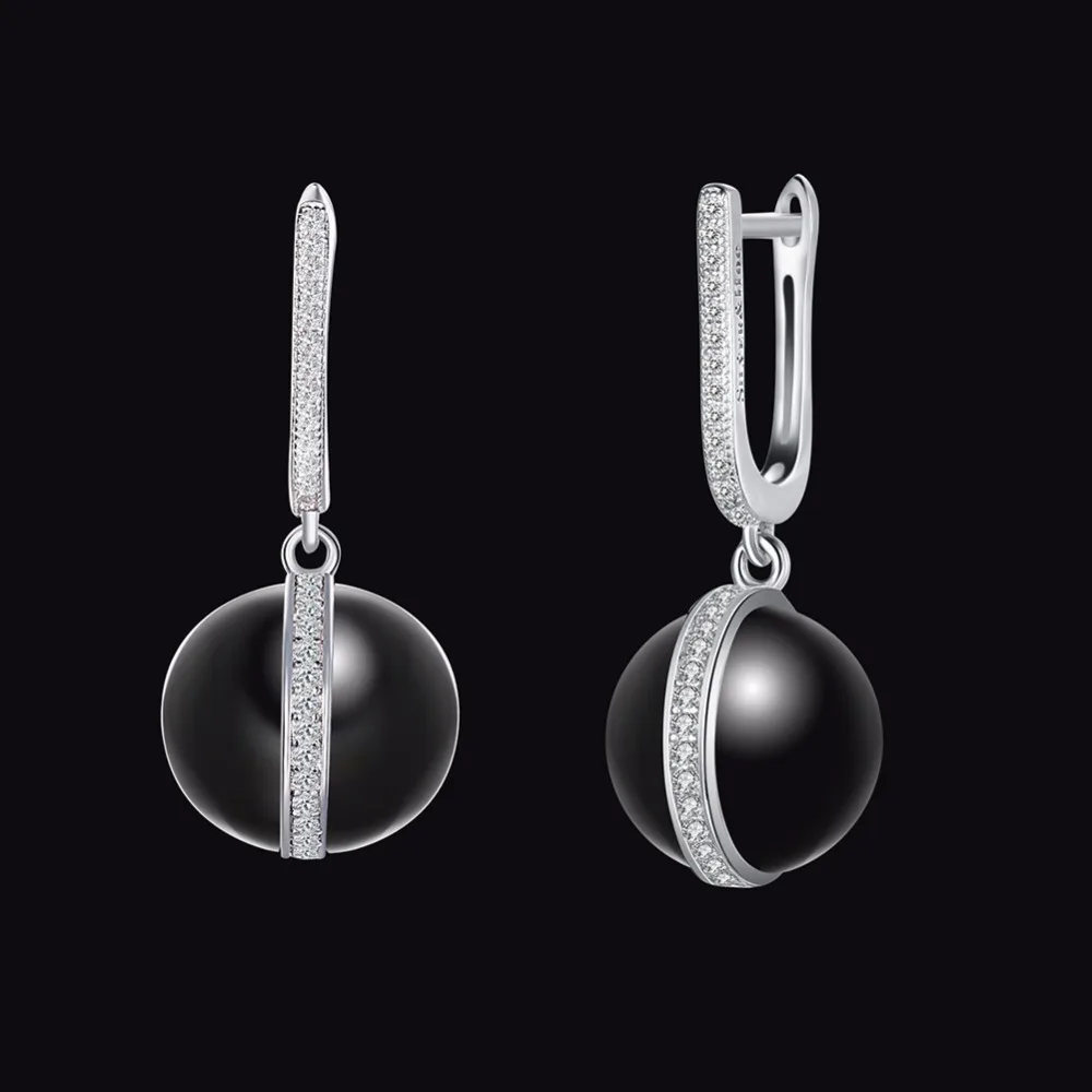 Women's Jewelry Fashion charm Drop Earrings 925 Sterling Silver 14mm White/Black Ceramic Bead Dangle gift box SE020 | Украшения и