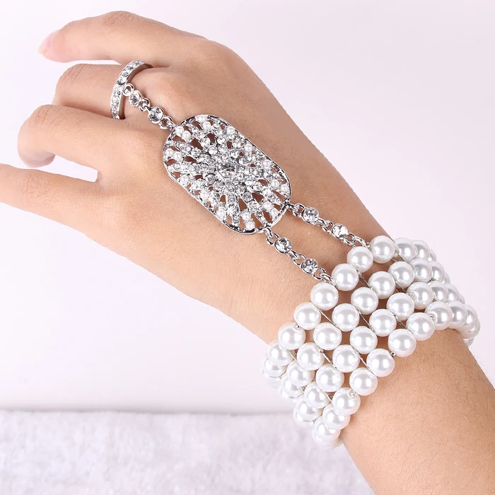 Venta Caliente 1 unidad/Bolsa де Цвет со стразами Juego de anillos Pulsera brazalete дель estiramiento De La Perla de DAMA de Хон