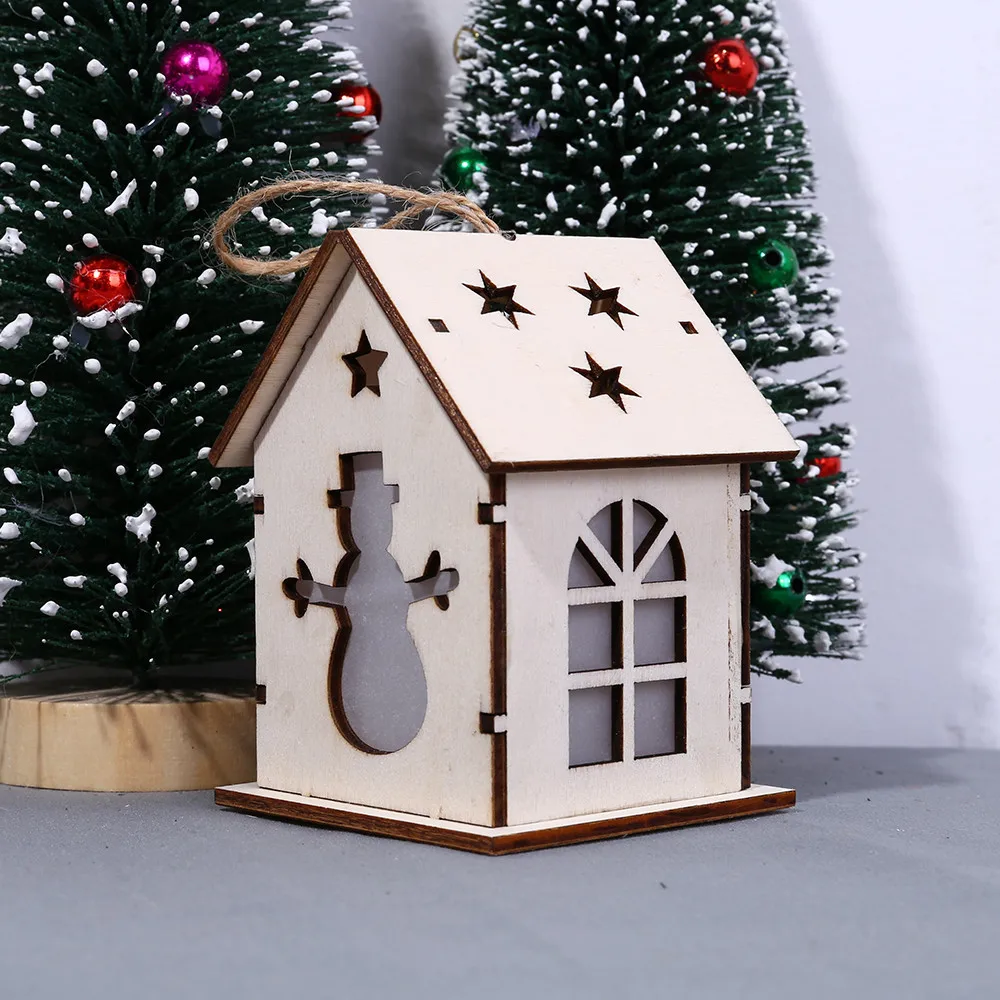 Рождественские DIY деревянные подвесные украшения светодиодный светильник деревянные куклы дом Вилла рождественские украшения для рождественской елки подвесной Декор Дом