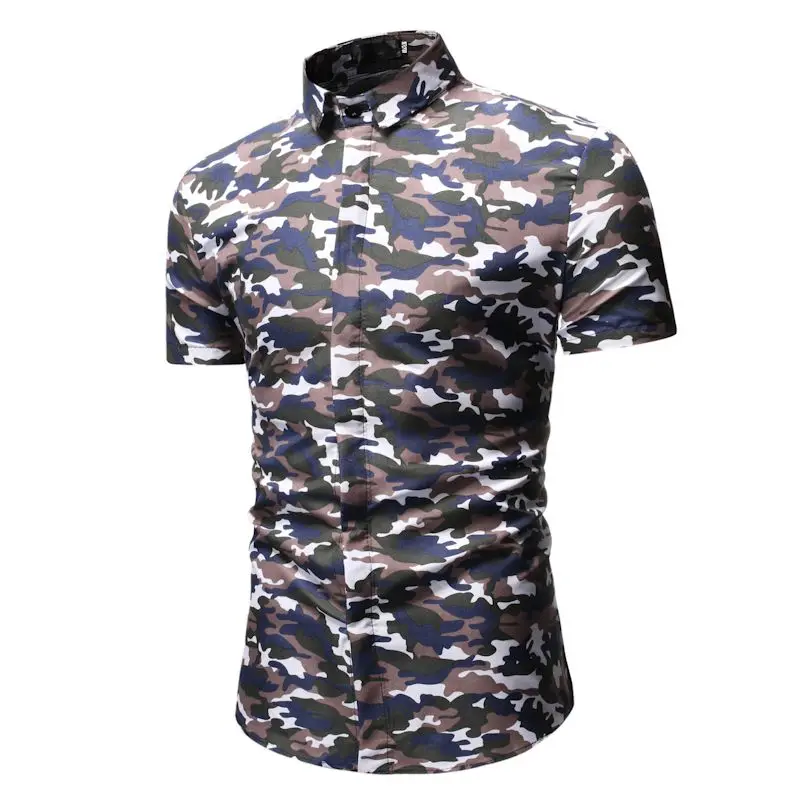 2019 новые летние камуфляжные мужские с коротким рукавом пляжный Гавайские