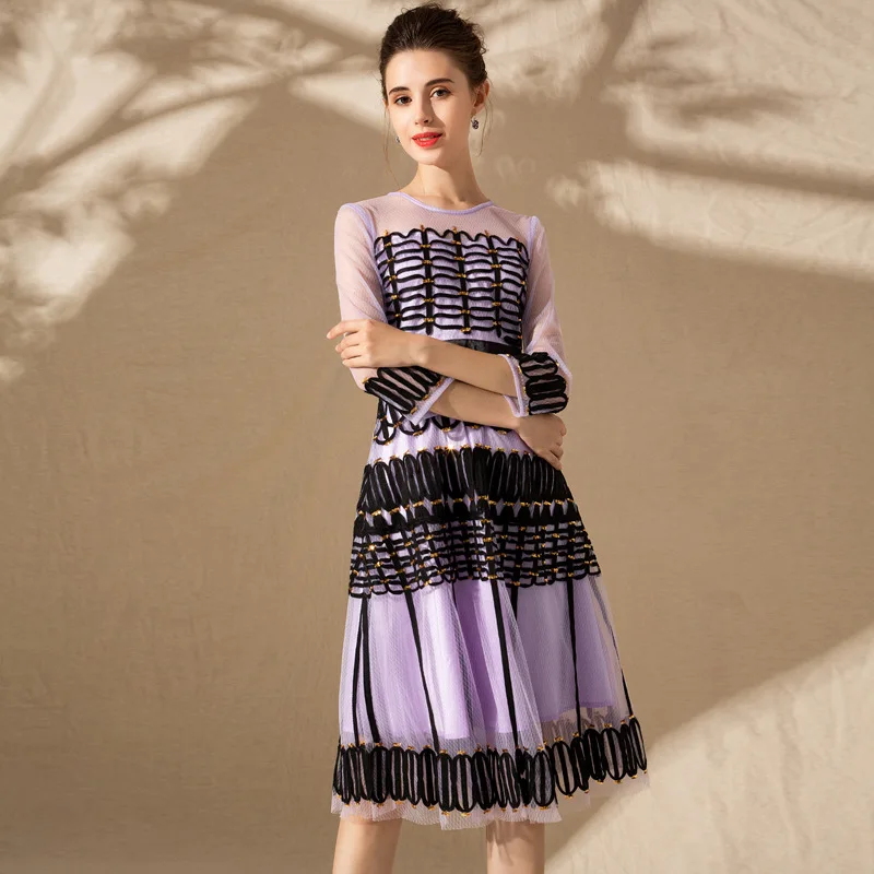 Multiflora/весеннее прозрачное Сетчатое платье 2019 года элегантное кружевное средней