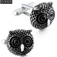 hawson trendy stylish cufflinks cute owl face with big eyes imitation cuff links for mens french cuffsshirts gift