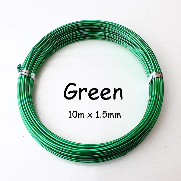 green 1,5 мм Толстая анодированная алюминиевая проволока 10 м 11 ярдов 33 фута Золотая Серебряная оберточная проволока для изготовления ювелирных изделий ремесло бонсай - Цвет: green