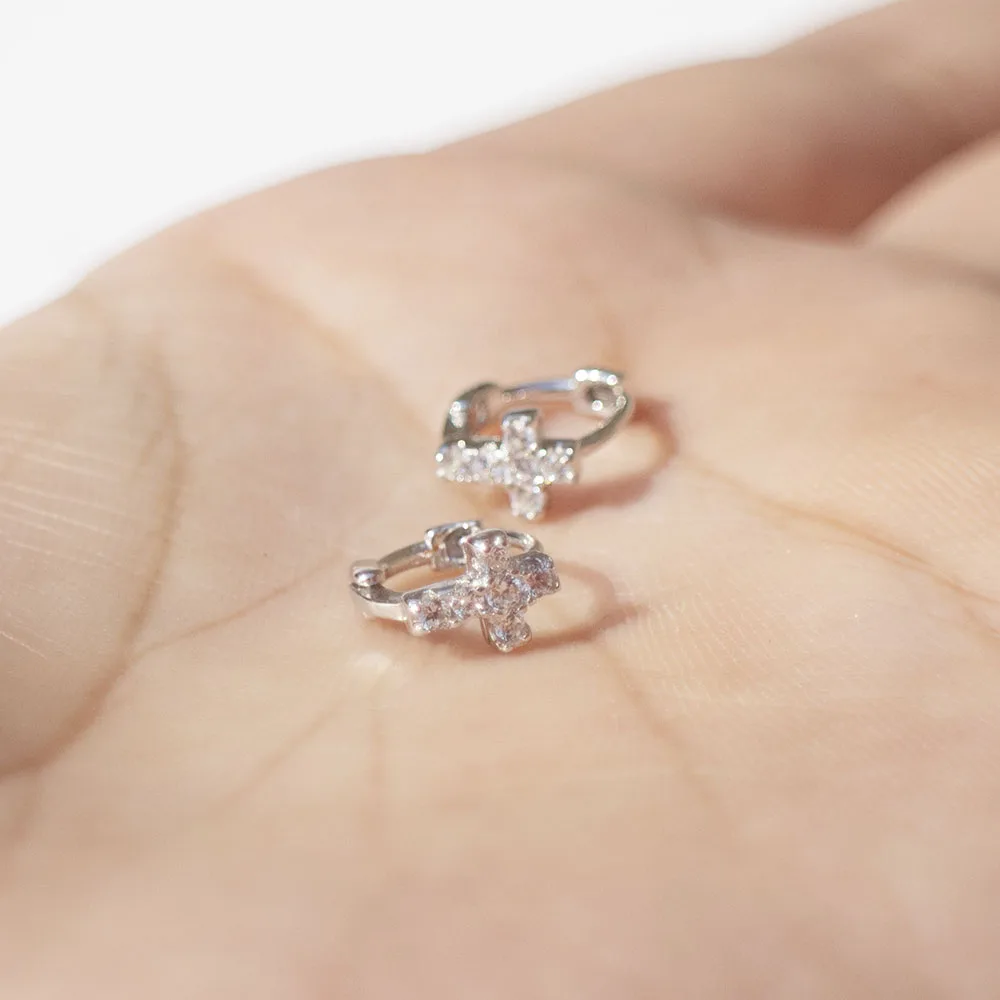 Серьги из стерлингового серебра S925 пробы, модные циркониевые крестовые Мини-кольца для ушей, пряжки для ушей, дикие трендовые серебряные серьги для девушек, ювелирные изделия для ушей
