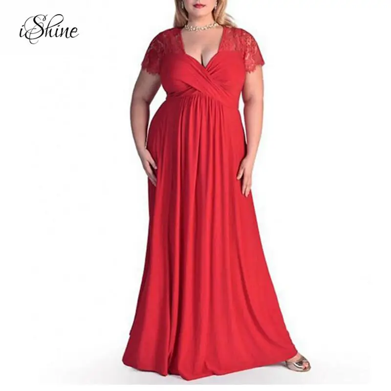 Плюс Размеры Для женщин бальное платье Кружева лоскутное плиссированные